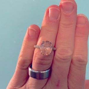 Pink Cubic Round Cut Engagement Ring